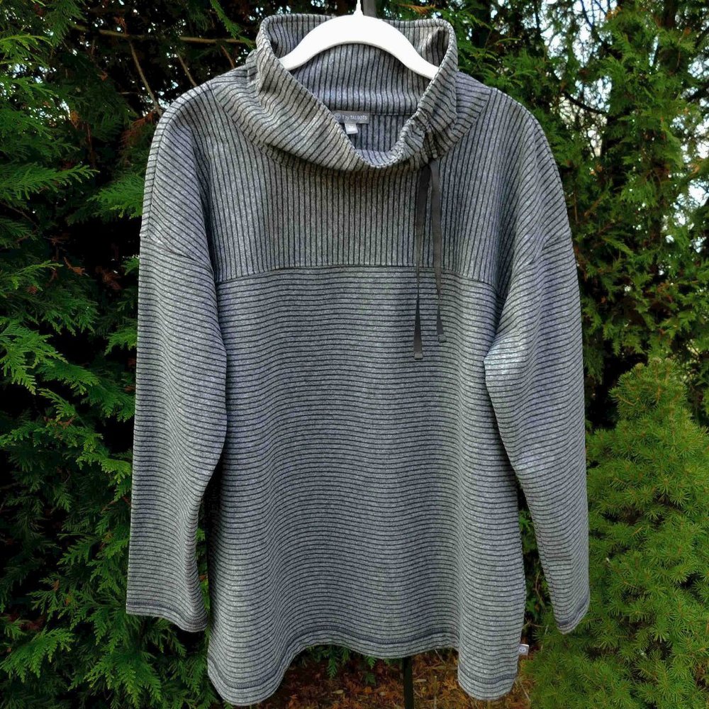 T by Talbots Petite Alternating-Stripe Soft Mockneck Top